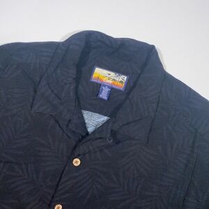 Havana Jacks Cafe Black Tropical Leaf Print Short Sleeve Button Up Shirt Mens XL